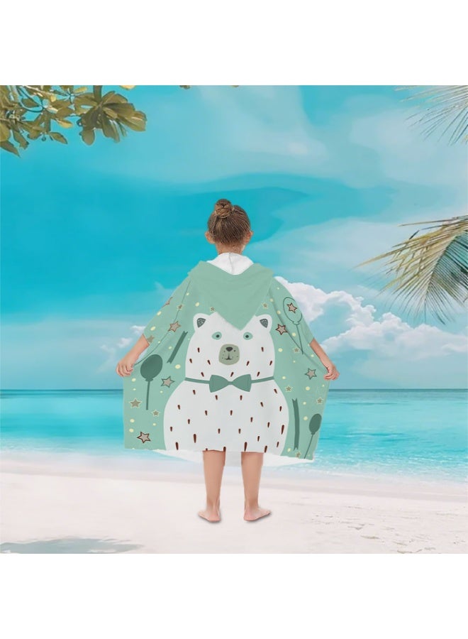 Kids' Hooded Poncho Towel, Quick-Dry Beach Bath Robe with Cartoon Polar Bear & 'It's a Boy!' Print, Mint Green - Image 2