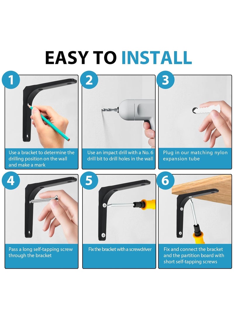 CMGTYYD 4Pcs L-shaped wall bracket - 4 Inch Heavy Duty L Shape Right Angle Corner Brace Bracket for Shelves L Bracket Wall Mounted Shelf Support for Floating Shelves, Bookshelf Wall and Garden Shelf - Image 3