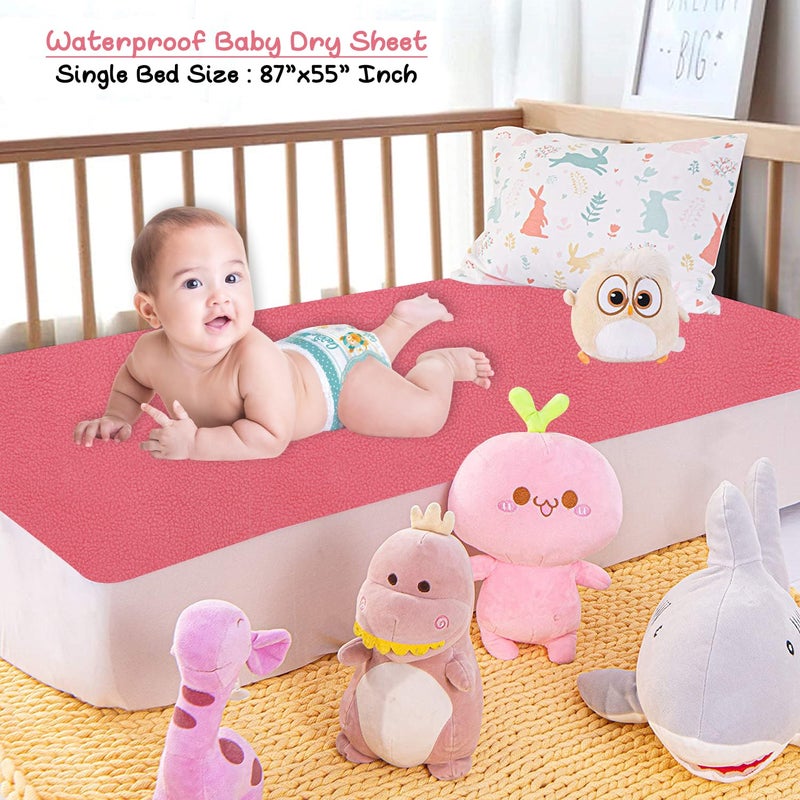 Dream King Waterproof Quick Dry Sheet for Baby| Bed Pad Anti-Piling Fleece Extra Absorbent Washable Matress Protector| Baby Bed Protector - Size Large 140X100 Cm (Salmon Rose) - Image 2