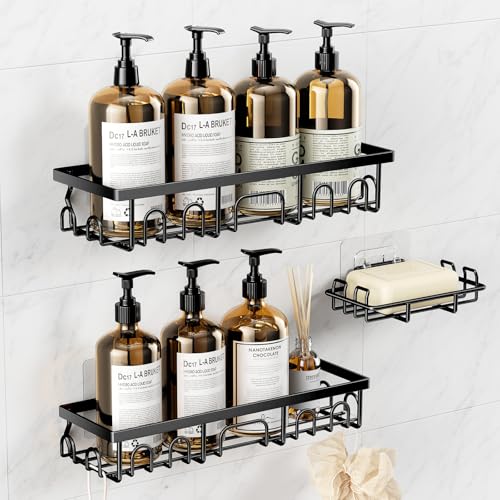 Deyhoc Shower Caddy, 3 Pack Shower Shelves for Inside Bathroom, Rustproof Adhesive Bathroom Organizer with Soap Holder, No Drilling Washroom Organizers and Storage for Bathtub Room/Kitchen/Home, Black - Image 2