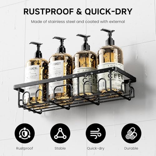 Deyhoc Shower Caddy, 3 Pack Shower Shelves for Inside Bathroom, Rustproof Adhesive Bathroom Organizer with Soap Holder, No Drilling Washroom Organizers and Storage for Bathtub Room/Kitchen/Home, Black - Image 4