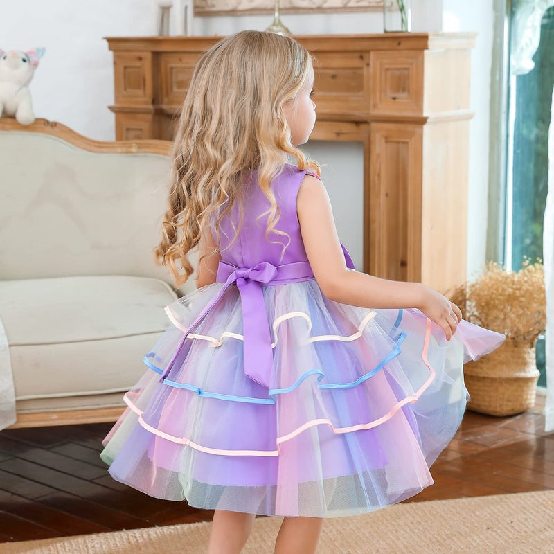 NNJXD Girl Dress Kids Ruffles Lace Party Wedding Dresses Size (130) 5-6 Years Flower 736 Purple - Image 5