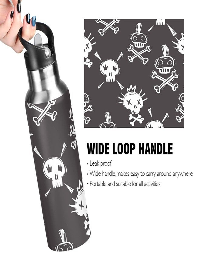 ATTX Funny Rock Punk Skulls Water Bottle with Straw, 22OZ Sports Water Bottle BPA Free Stainless Steel Water Jugs for Gym,Working, Outdoor - Image 4