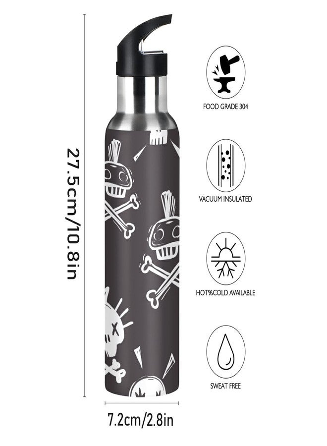 ATTX Funny Rock Punk Skulls Water Bottle with Straw, 22OZ Sports Water Bottle BPA Free Stainless Steel Water Jugs for Gym,Working, Outdoor - Image 2