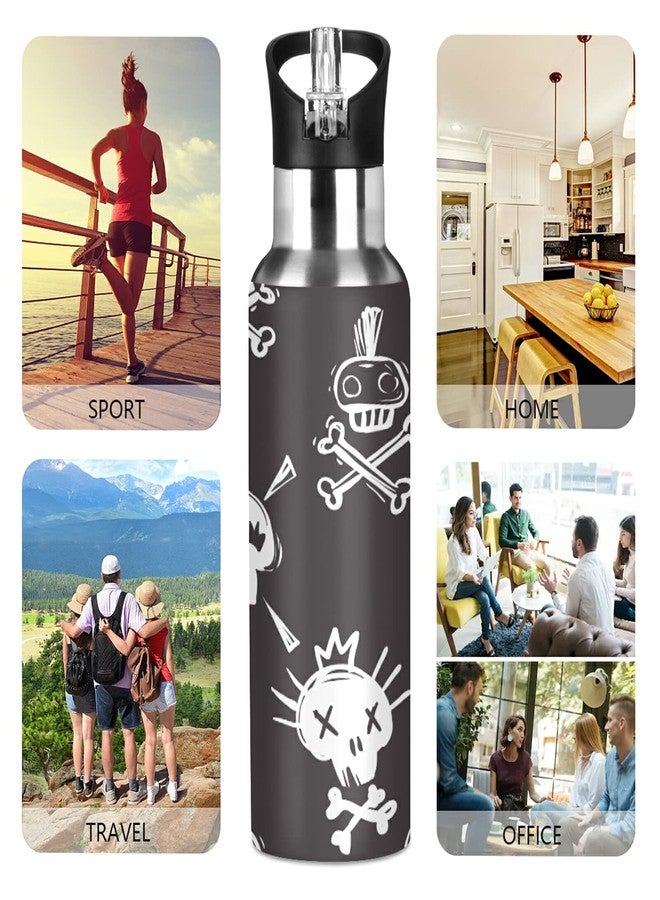 ATTX Funny Rock Punk Skulls Water Bottle with Straw, 22OZ Sports Water Bottle BPA Free Stainless Steel Water Jugs for Gym,Working, Outdoor - Image 5