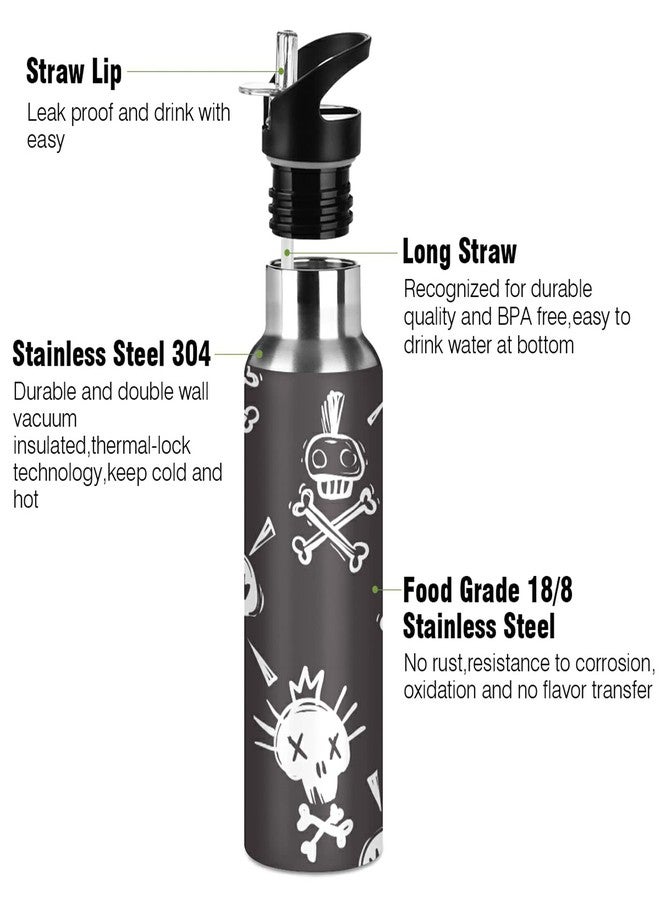 ATTX Funny Rock Punk Skulls Water Bottle with Straw, 22OZ Sports Water Bottle BPA Free Stainless Steel Water Jugs for Gym,Working, Outdoor - Image 3