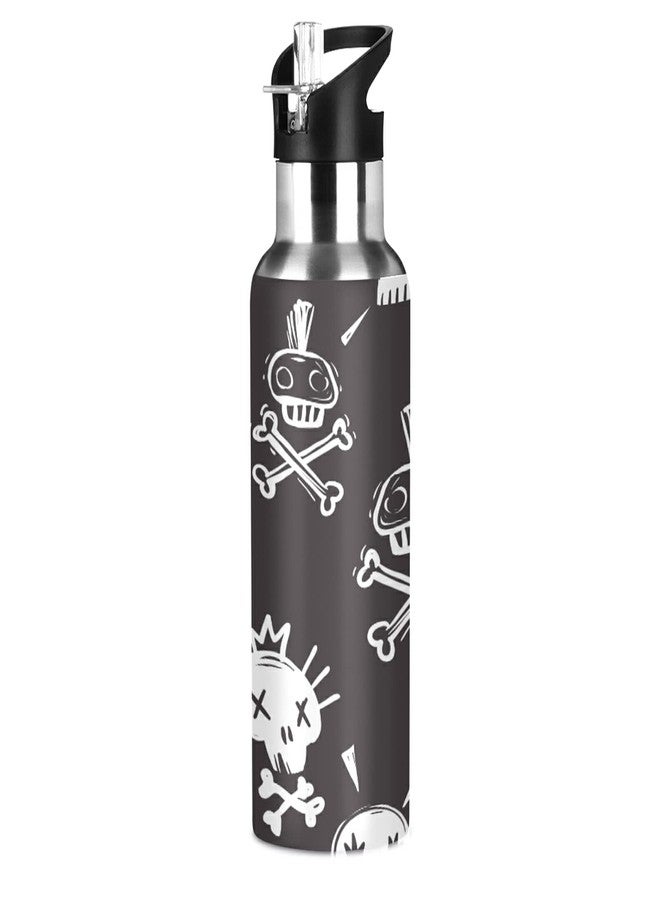 ATTX Funny Rock Punk Skulls Water Bottle with Straw, 22OZ Sports Water Bottle BPA Free Stainless Steel Water Jugs for Gym,Working, Outdoor - Image 1