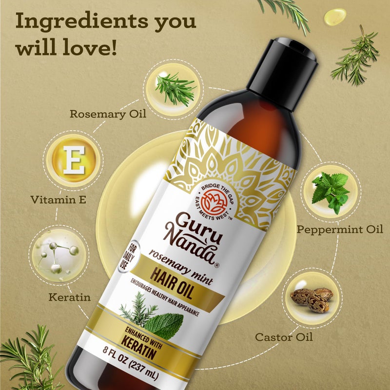GuruNanda Rosemary Mint for Hair Growth with Keratin & Vitamin E Oil - Encourages Scalp, Shine & Hair Strengthening- 100% Natural, Cruelty-Free, 8oz - Image 2