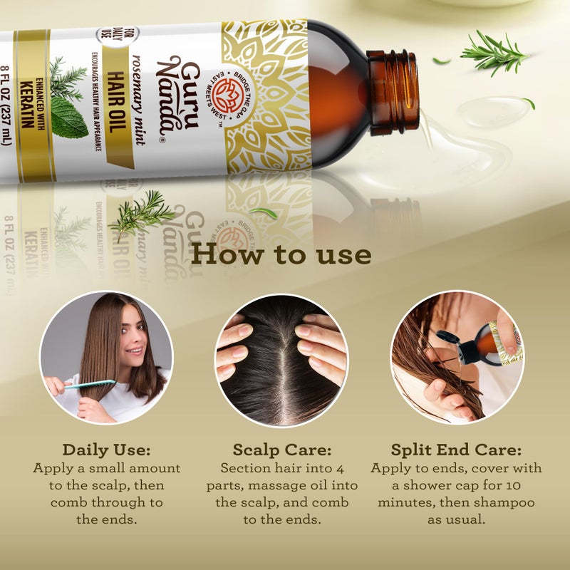 GuruNanda Rosemary Mint for Hair Growth with Keratin & Vitamin E Oil - Encourages Scalp, Shine & Hair Strengthening- 100% Natural, Cruelty-Free, 8oz - Image 4