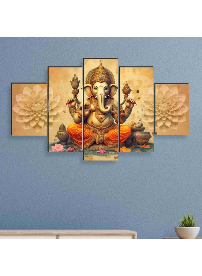 لوحات غانيشا SAF لتزيين الجدران - مجموعة من خمسة، لوحة فنية حديثة ثلاثية الأبعاد لغرفة المعيشة بحجم كبير مع إطارات لتزيين المنزل، الفندق، المكتب 76.2 سم × 45 سم SANFPNLS35447