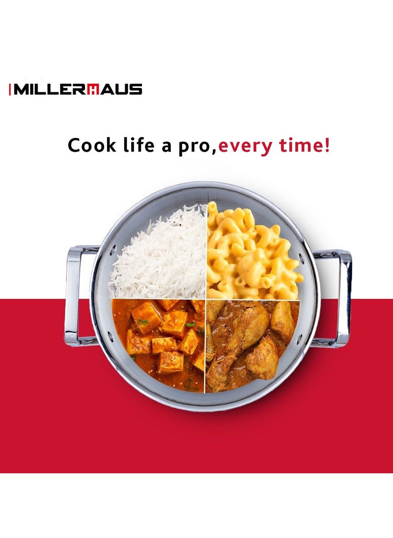 MILLERHAUS - Millerhaus 30 Cm Triply Casserole With S/S Lid, Non-Reactive Cooking Surface Safe Cooking Pot | Stainless steel body with Cover - Image 1