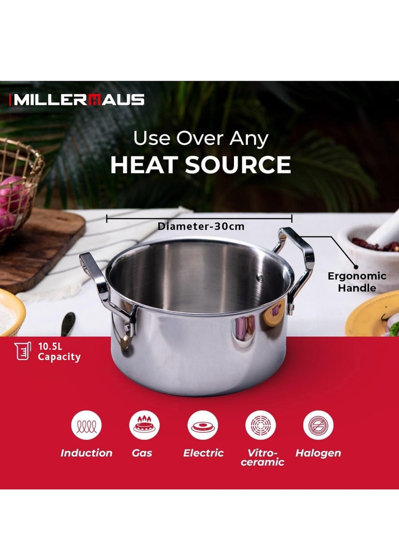 MILLERHAUS - Millerhaus 30 Cm Triply Casserole With S/S Lid, Non-Reactive Cooking Surface Safe Cooking Pot | Stainless steel body with Cover - Image 1
