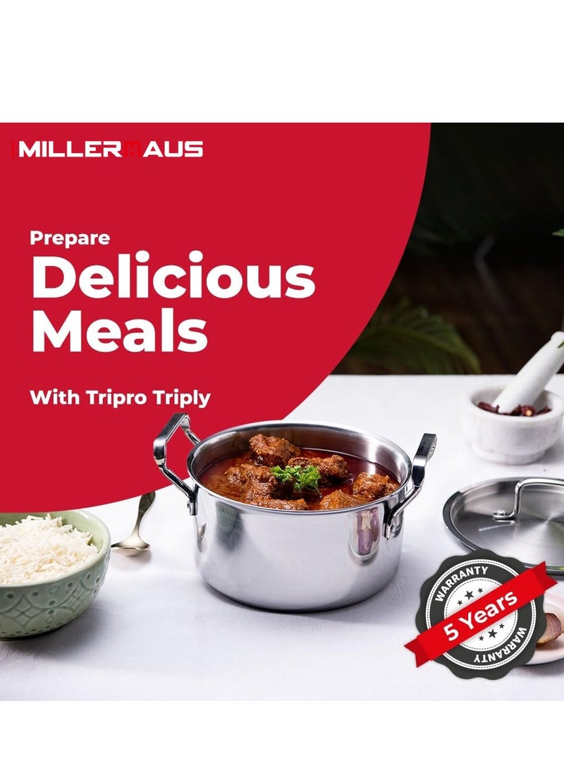 MILLERHAUS - Millerhaus 30 Cm Triply Casserole With S/S Lid, Non-Reactive Cooking Surface Safe Cooking Pot | Stainless steel body with Cover - Image 1