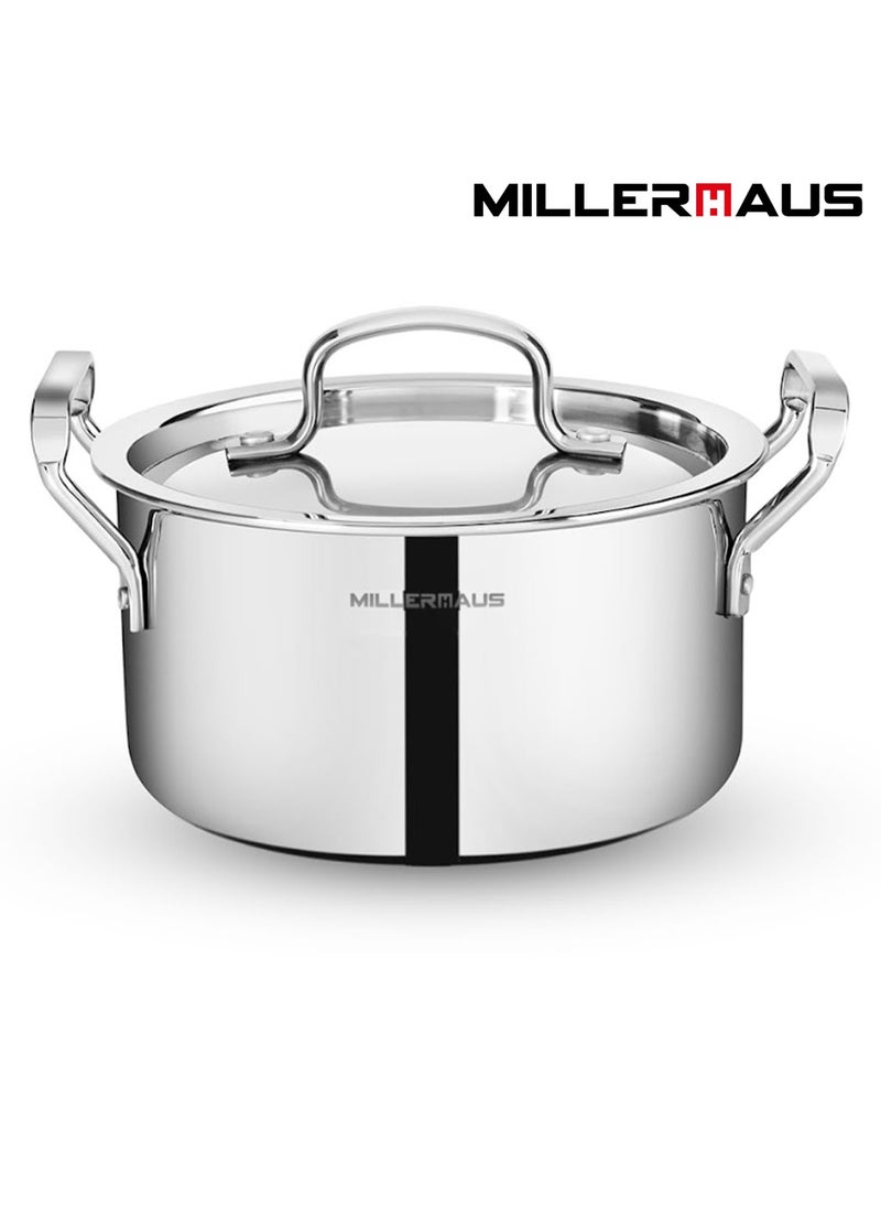 MILLERHAUS - Millerhaus 30 Cm Triply Casserole With S/S Lid, Non-Reactive Cooking Surface Safe Cooking Pot | Stainless steel body with Cover - Image 1
