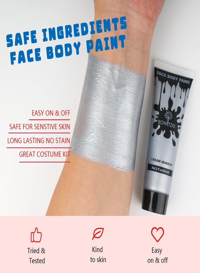 Bowitzki Face and Body Paint 2oz Cream Makeup 60ml Water Based Face Painting Special Effects For Adults Children Kids Halloween Christmas Party Stage Cosplay (Silver) - Image 2