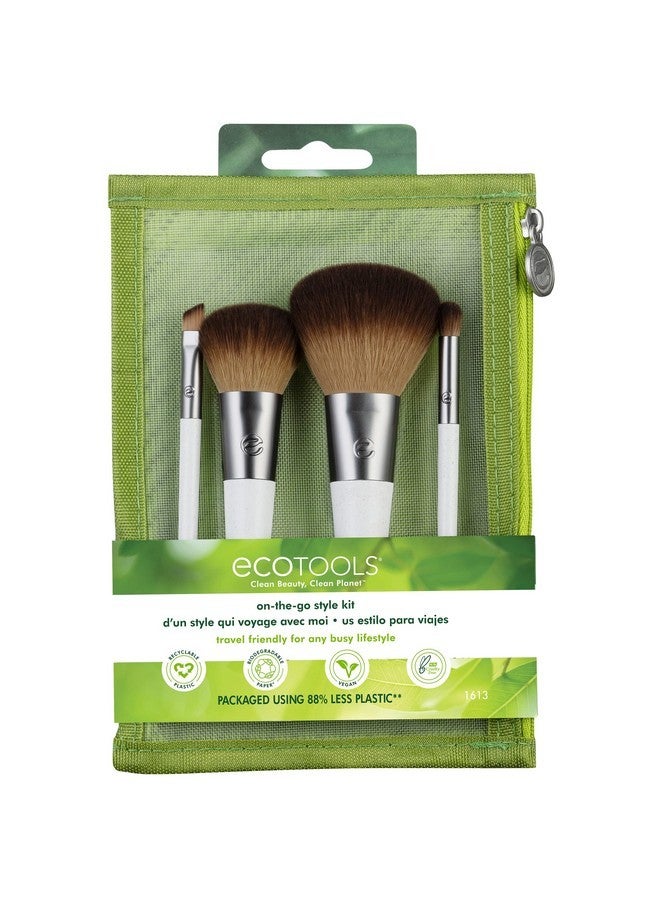 Ecotools On-The-Go Makeup Brush Kit, Travel-Friendly Brush Set, Mini-Size Makeup Tools For Powders, Blush, Bronzer, & Eyeshadows, Eco-Friendly, Synthetic Bristles, Cruelty-Free & Vegan, 5 Piece Set - Image 2