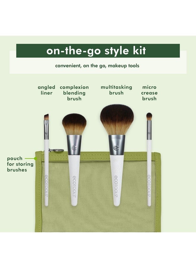 Ecotools On-The-Go Makeup Brush Kit, Travel-Friendly Brush Set, Mini-Size Makeup Tools For Powders, Blush, Bronzer, & Eyeshadows, Eco-Friendly, Synthetic Bristles, Cruelty-Free & Vegan, 5 Piece Set - Image 3