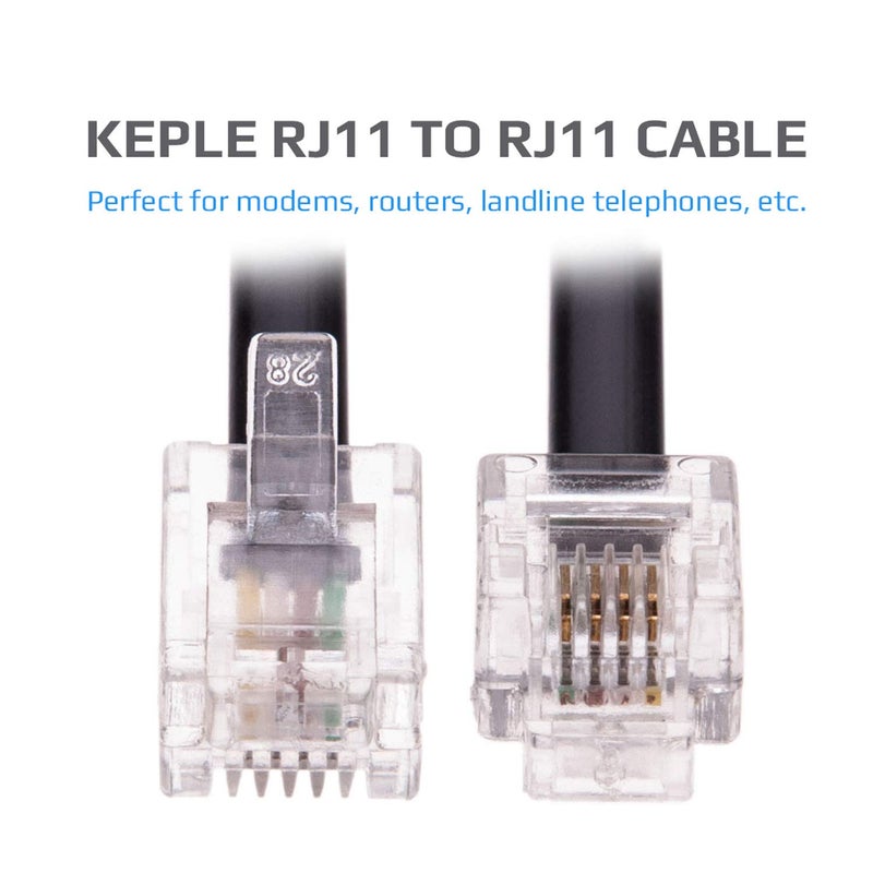 Keple كابل Keple RJ11 ADSL بطول 10 أقدام، سلك تمديد هاتف، موصل هاتف، إنترنت عالي السرعة، توصيل ذكر إلى ذكر، من المودم إلى مقبس هاتف RJ11 / ميكروفيلتر / سلك خط أرضي (أسود) - Image 4