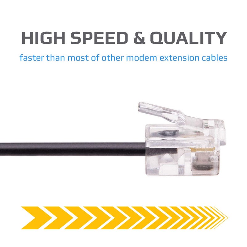 Keple كابل Keple RJ11 ADSL بطول 10 أقدام، سلك تمديد هاتف، موصل هاتف، إنترنت عالي السرعة، توصيل ذكر إلى ذكر، من المودم إلى مقبس هاتف RJ11 / ميكروفيلتر / سلك خط أرضي (أسود) - Image 2