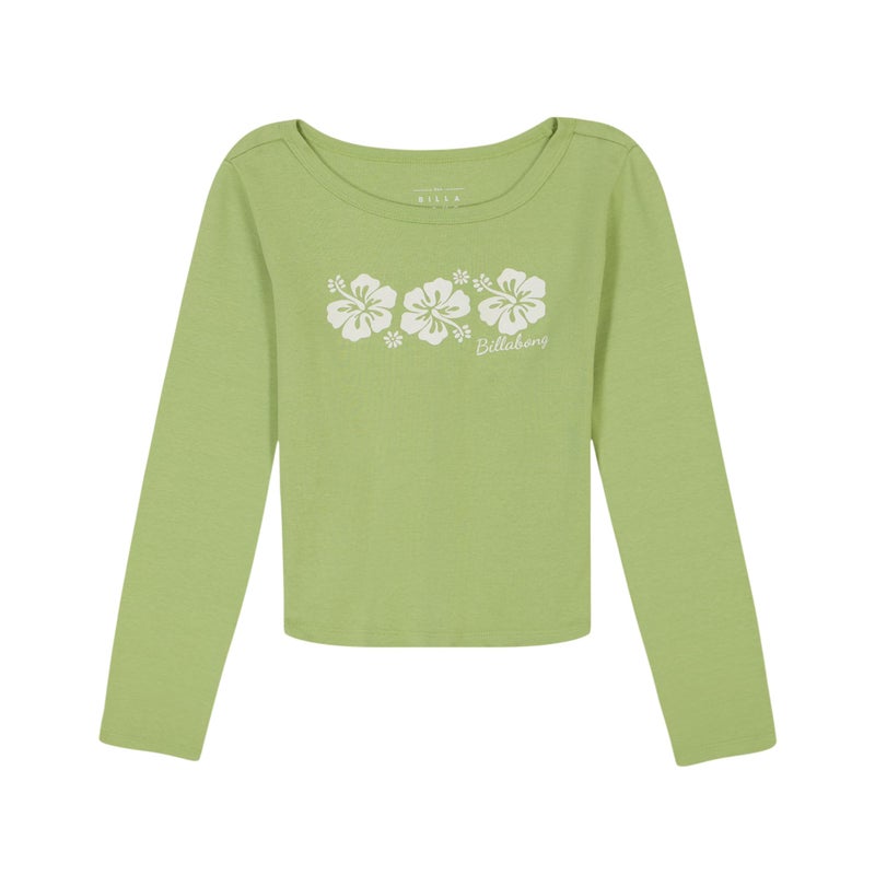 Billabong Girls' Long Sleeve Snug Fit Ribbed T-Shirt, Willow Hibiscus, S - Image 1