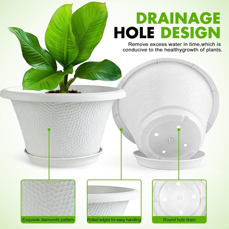 Quarut 12 Inch Plant Pot,4 Pack Large pots for Plants,Flower Pots with Drainage Hole & Saucer,Modern Planters for Indoor Outdoor Plants,Decorative Resin Garden Pots,White - Image 4