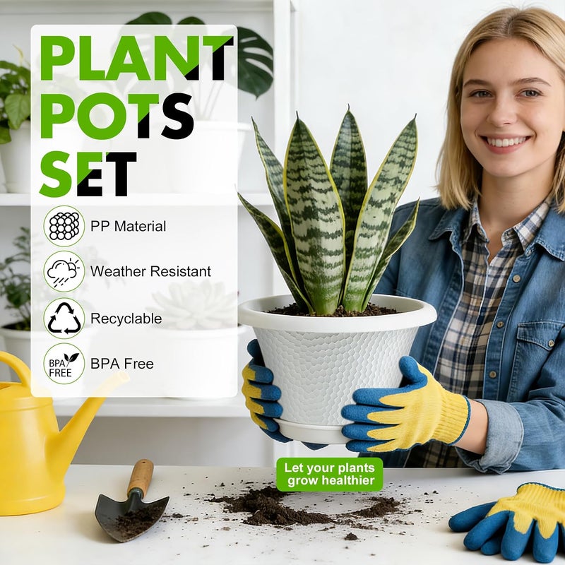 Quarut 12 Inch Plant Pot,4 Pack Large pots for Plants,Flower Pots with Drainage Hole & Saucer,Modern Planters for Indoor Outdoor Plants,Decorative Resin Garden Pots,White - Image 2