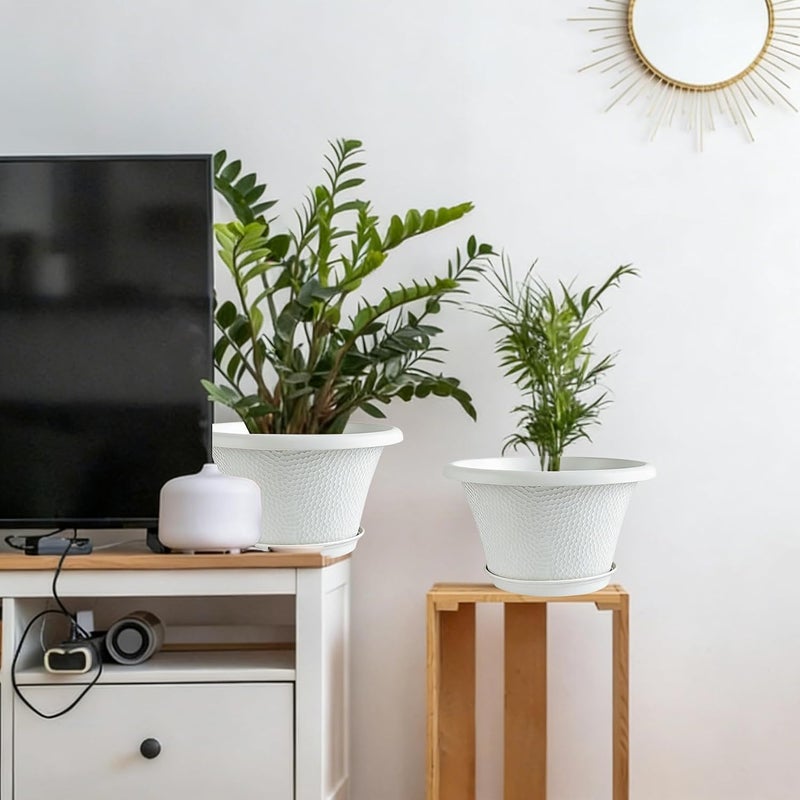Quarut 12 Inch Plant Pot,4 Pack Large pots for Plants,Flower Pots with Drainage Hole & Saucer,Modern Planters for Indoor Outdoor Plants,Decorative Resin Garden Pots,White - Image 3