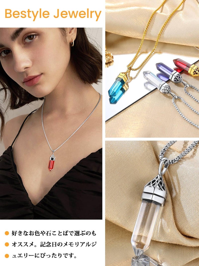 Bestyle Hexagonal Synthetic Aquamarine Crystal Necklaces for Women Celtic Birthstone Pendant with 2mm Bead Chain Necklace for Spiritual Energy Healing,Inspirational Gift - Image 4