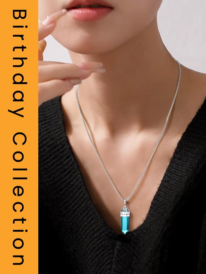 Bestyle Hexagonal Synthetic Aquamarine Crystal Necklaces for Women Celtic Birthstone Pendant with 2mm Bead Chain Necklace for Spiritual Energy Healing,Inspirational Gift - Image 2