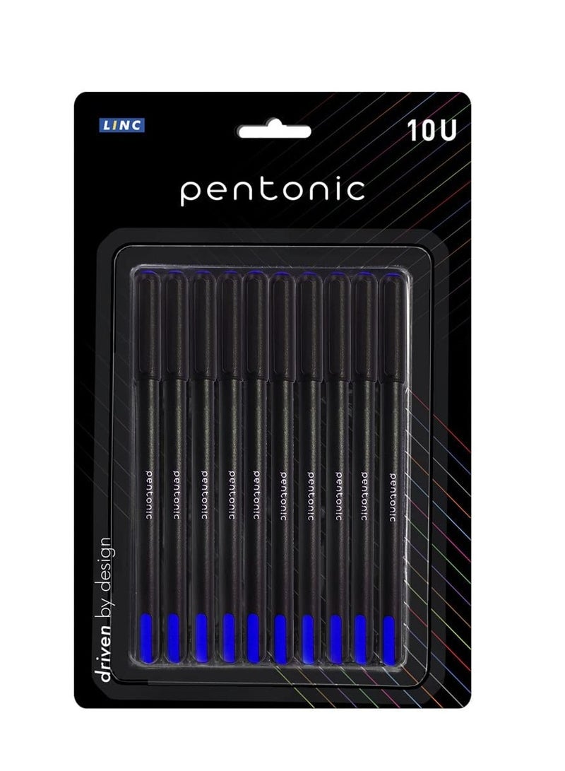 Pentonic 0.7 mm Ball Pen Blister Pack | Black Body | Blue Ink | Set of 10 Pens - Image 1