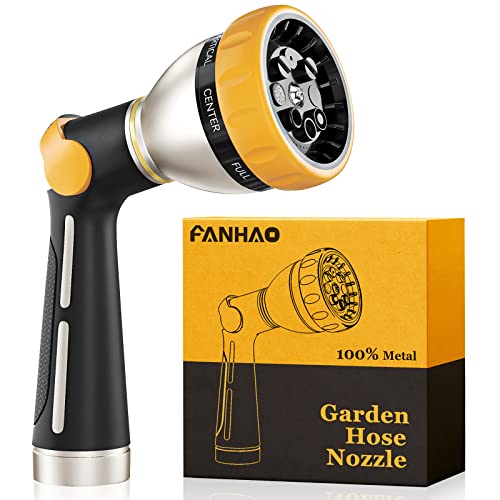 Fanhao فوهة خرطوم الحديقة FANHAO، فوهة رش معدنية ثقيلة 100% مع تحكم بالإبهام، فوهة ماء عالية الضغط مع 8 أنماط رش قابلة للتعديل لري النباتات، وغسل السيارات، واستحمام الحيوانات الأليفة. - Image 1