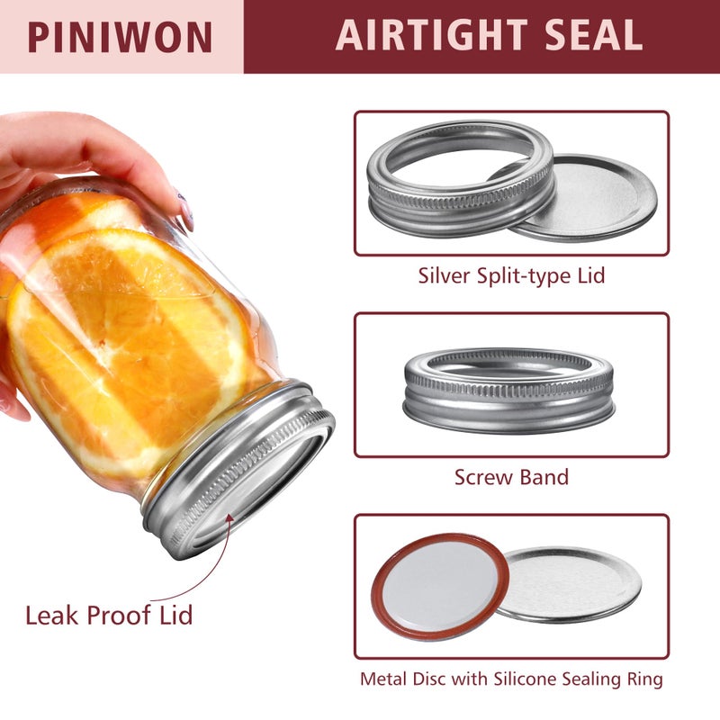 PINIWON Mason Jars 16 oz with Airtight Lids and Bands, 15 Pack Regular Mouth Canning Jars, Clear Glass Pint Jars for Canning, Pickling, Food Storage, DIY Projects, 24 Labels, Brush & String Included - Image 3