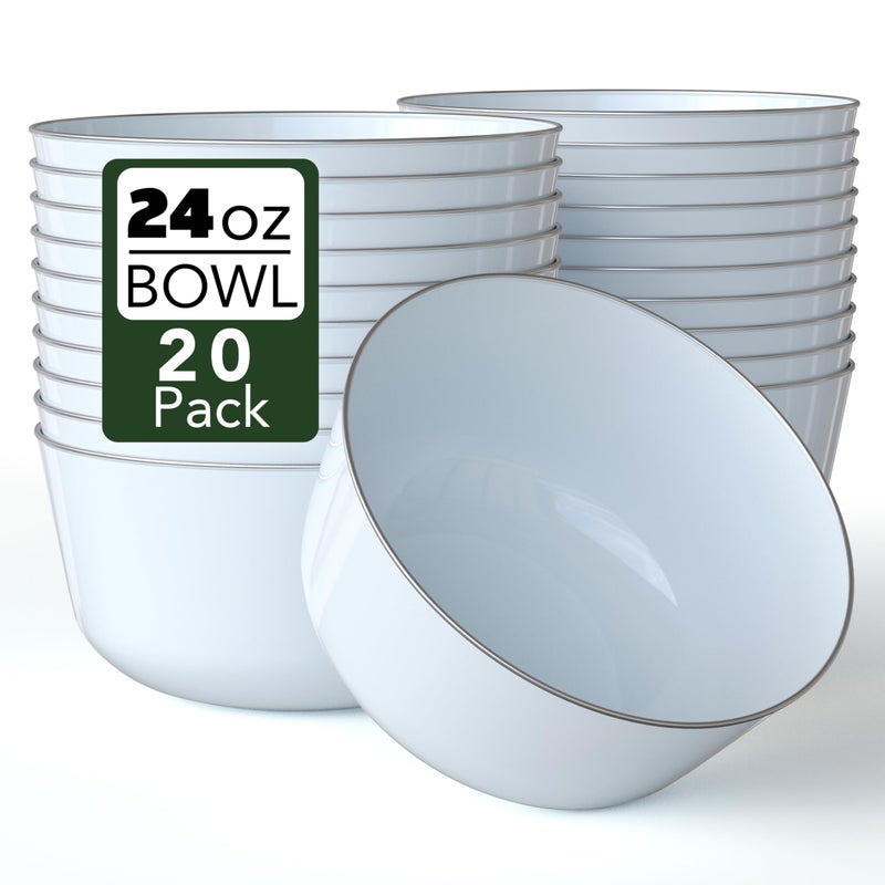 Trendables Disposable 24 Oz Bowls - 20-Piece Set - Sage Silver Rimmed Fancy Serving & Salad Bowls - Perfect for Ice Cream & Candy - Image 1