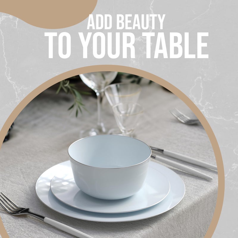 Trendables Disposable 24 Oz Bowls - 20-Piece Set - Sage Silver Rimmed Fancy Serving & Salad Bowls - Perfect for Ice Cream & Candy - Image 5