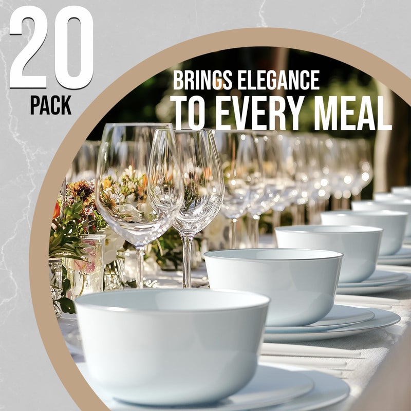 Trendables Disposable 24 Oz Bowls - 20-Piece Set - Sage Silver Rimmed Fancy Serving & Salad Bowls - Perfect for Ice Cream & Candy - Image 2