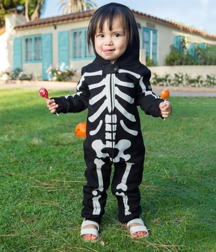 Tipsy Elves Kids Skeleton Halloween Costume Jumpsuit for Babies and Toddlers - Unisex Sizing - Spooky White Skeleton Halloween Costume For Boys and Girls Size 3T - Image 3