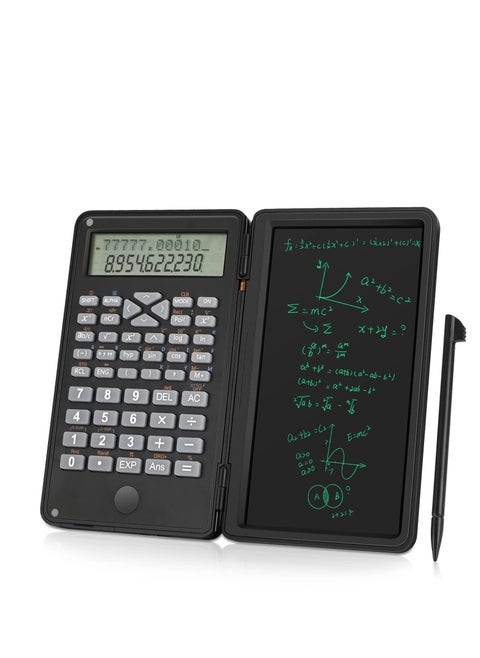 Foldable Portable Scientific Calculator with 10-Digit LCD Display and Erasable Writing Board - Ideal for Students, Teachers, and Professionals in High School and Office Settings - Black