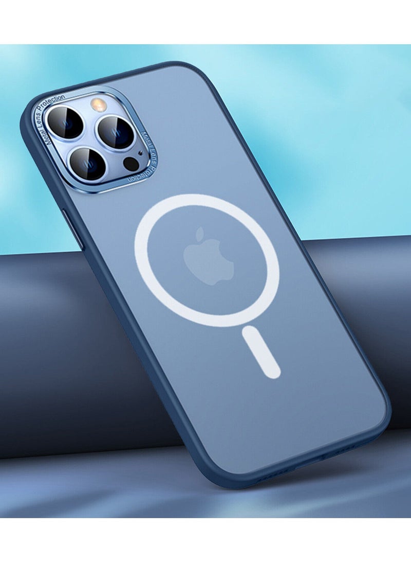 Color Fans - Magnetic Case for iPhone 13 Pro 6.1 inch Shockproof Metal Lens Frame Clear Matte Cover Blue - Image 1