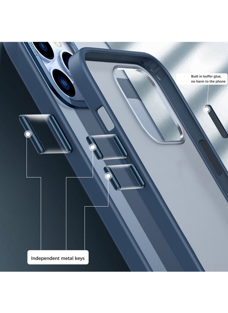 Color Fans - Magnetic Case for iPhone 13 Pro 6.1 inch Shockproof Metal Lens Frame Clear Matte Cover Blue - Image 1