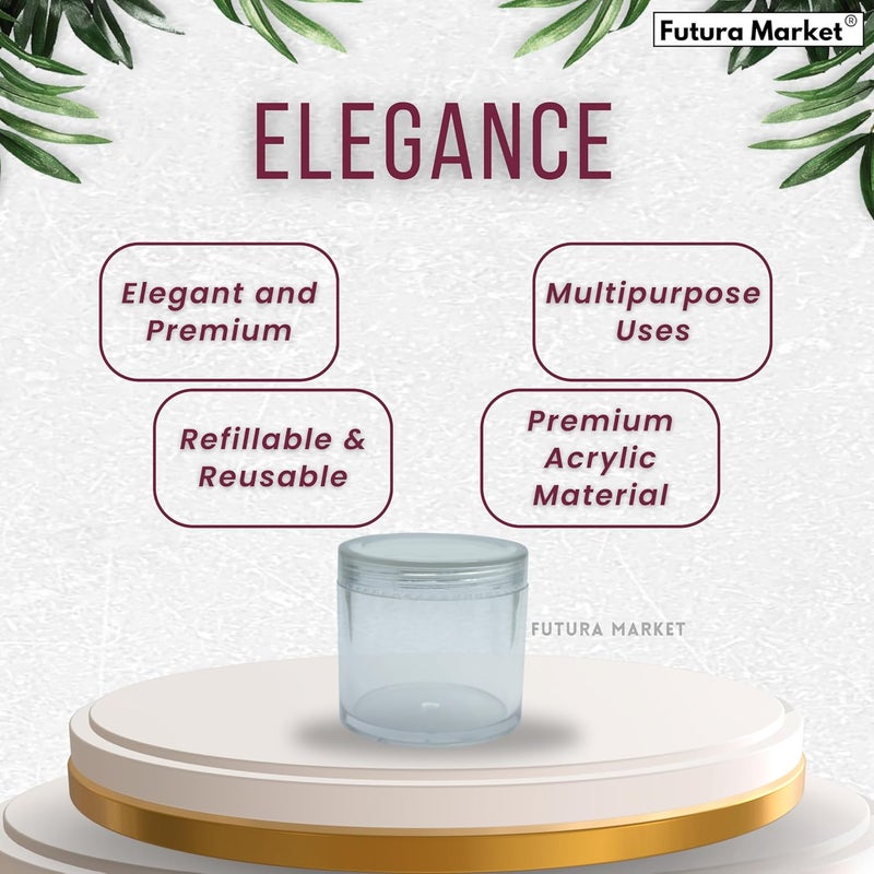 FUTURA MARKET FUTURA MARKET Acrylic Transparent Jar with Transparent Lid for Personal Care Medicine keeping Household use Beauty Products Multi Purpose 100 gm Pack of 5  - Image 3