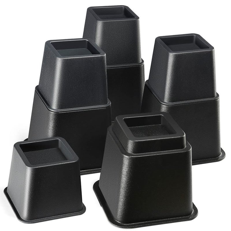 Home-it Home It Adjustable Bed Risers Elevation in 3 5 or 8 Inch Heavy Duty Stackable Furniture Risers Supports 1300 lbs for UnderBed Storage College Dorms Table and Couch 4 Pack Bed Lifts Black