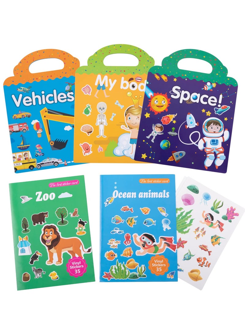 SYOSI 5 Sets Reusable Sticker Books for Kids Cute Static Adhesive Stickers Book for Toddlers Age 2 3 4 Educational Toys Learning Books Birthday Gifts  - Image 1