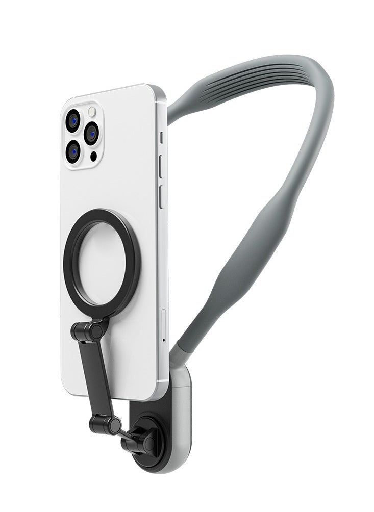TELESIN - Magnetic Neck Mount for Phones, Cell Phone Holder Stand Hanging on Neck POV/Vlog Selfie Hand Free Necklace Phone Strap Video Recording for iPhone 15 14 13 12 Series Android Phones (Grey) - Image 1