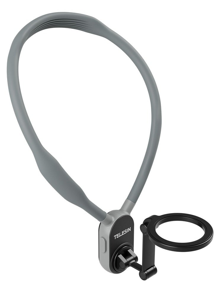 TELESIN - Magnetic Neck Mount for Phones, Cell Phone Holder Stand Hanging on Neck POV/Vlog Selfie Hand Free Necklace Phone Strap Video Recording for iPhone 15 14 13 12 Series Android Phones (Grey) - Image 1
