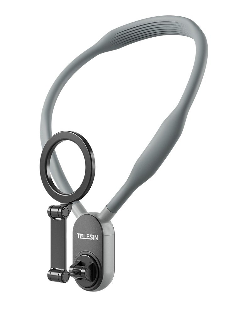 TELESIN - Magnetic Neck Mount for Phones, Cell Phone Holder Stand Hanging on Neck POV/Vlog Selfie Hand Free Necklace Phone Strap Video Recording for iPhone 15 14 13 12 Series Android Phones (Grey) - Image 1