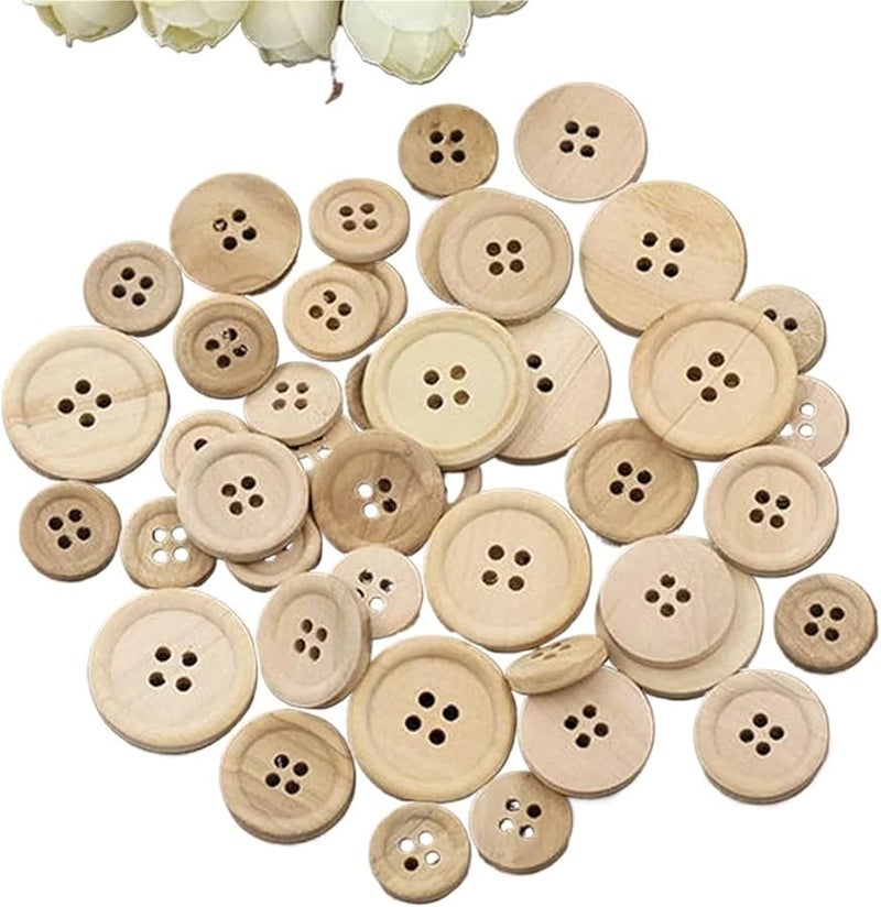 25mm 100pcs Natural Color Round 4 Hole Sewing Buttons For Shirts Clothes And Crafts Decorations - Image 2