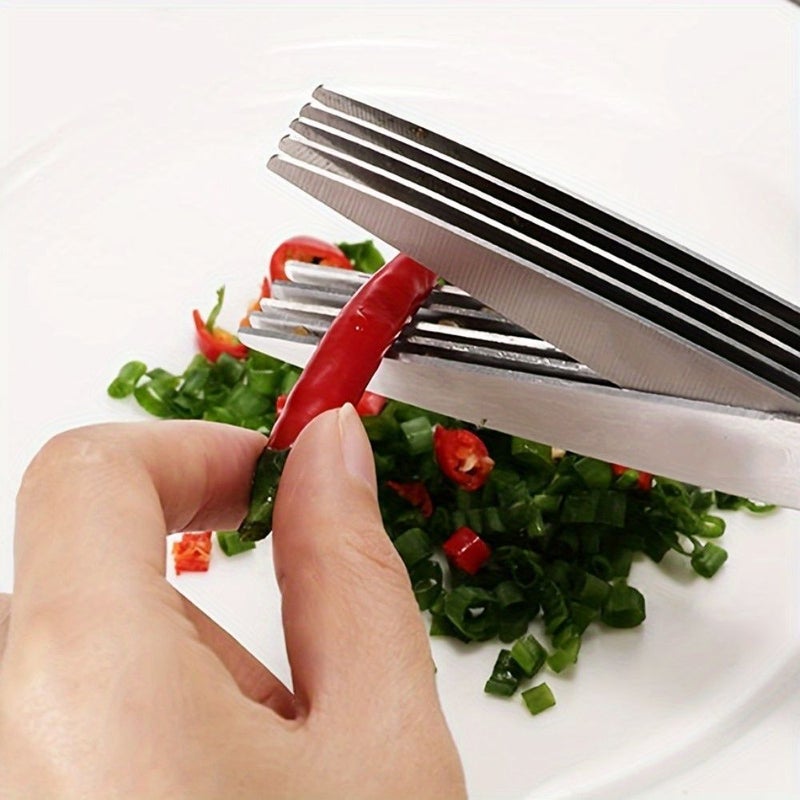 1 Piece Stainless Steel Kitchen Scissors Five Layers Of Green Multifunction Vegetable Cutter For Chopping Green Onion And Kitchen Supplies - Image 5