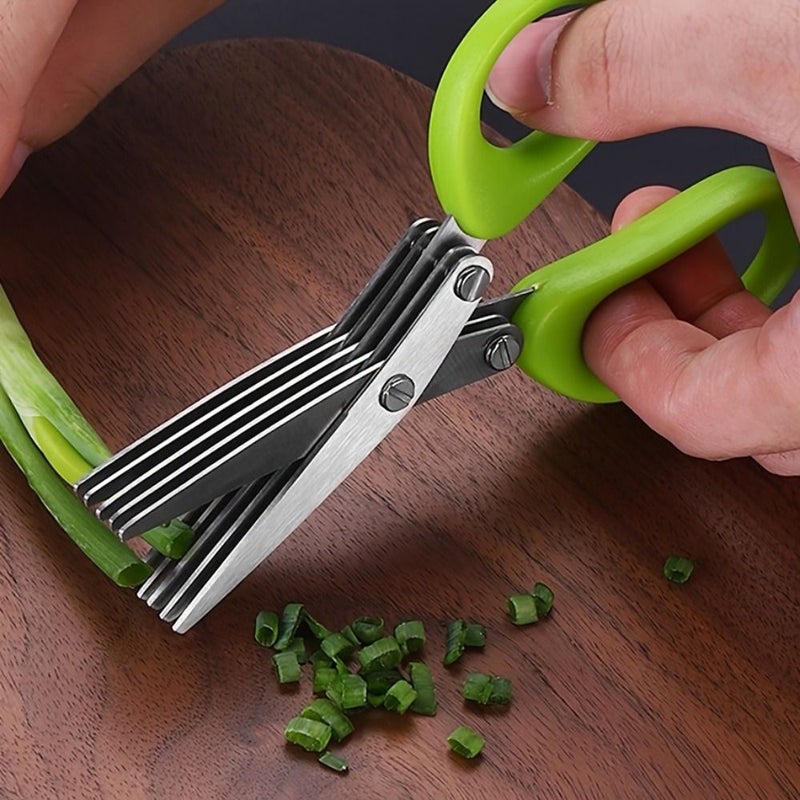 1 Piece Stainless Steel Kitchen Scissors Five Layers Of Green Multifunction Vegetable Cutter For Chopping Green Onion And Kitchen Supplies - Image 2