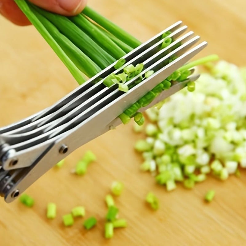 1 Piece Stainless Steel Kitchen Scissors Five Layers Of Green Multifunction Vegetable Cutter For Chopping Green Onion And Kitchen Supplies - Image 1