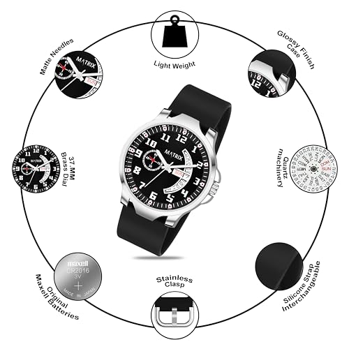 Matrix Classic 2.0 Day & Date Analog Watch with Softest Silicone Strap for Men & Boys (Black) - Image 3